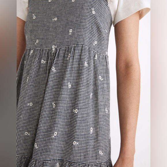 Embroidered Tiered Midi Dress in Gingham Check Size Small - Picture 3 of 4